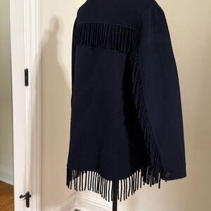 Hartford Navy Fringe Wool Jacket Coat